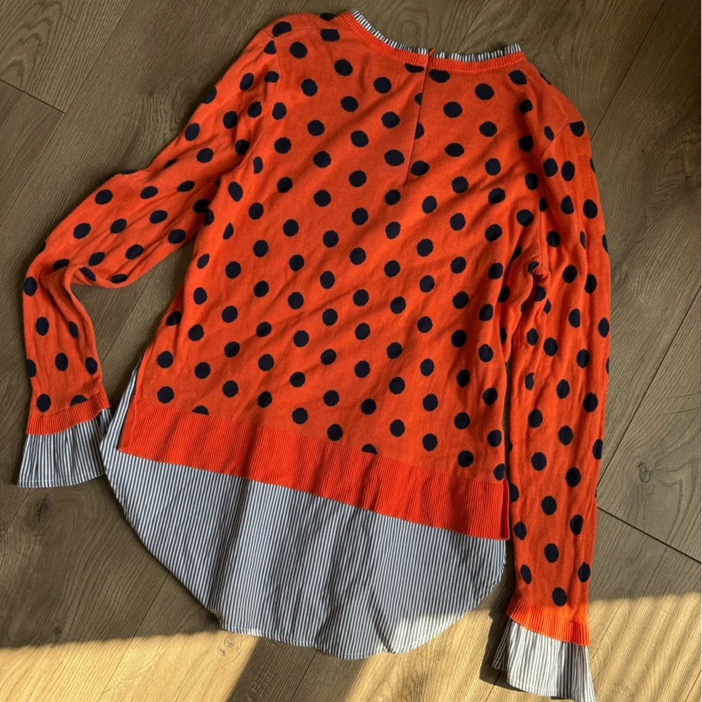 Crown & Ivy Orange & Navy Polka Dot Striped Hem Two Fer Sweater Size Medium - Picture 6 of 6